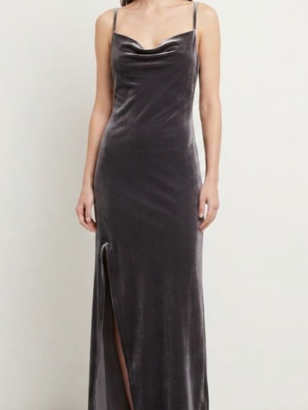 Dex Silver-Gray Velvet Cowl Maxi Dress